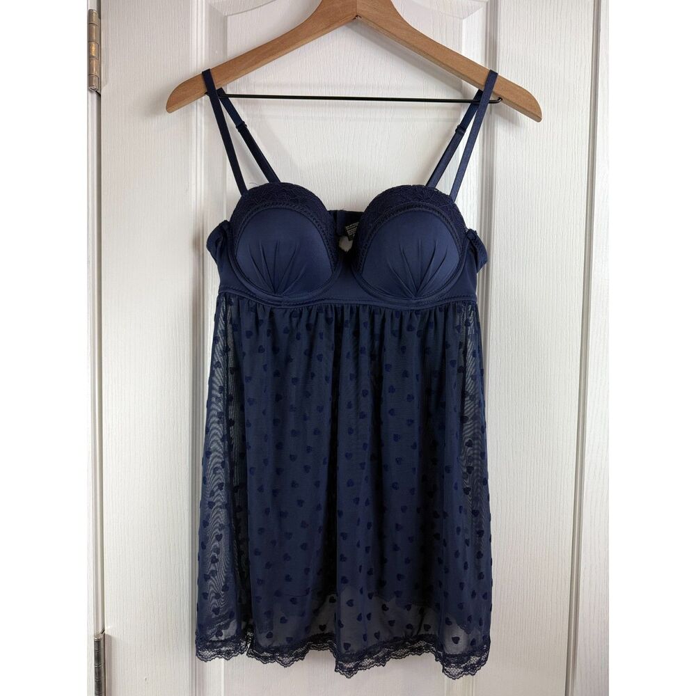 Pure Beauty by Rene Rofe Navy Blue Babydoll Nightgown Lingerie Women's L Large